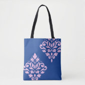 Scroll Damask Art I Pink op Blauw Tote Bag (Voorkant)