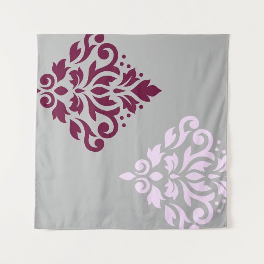 Scroll Damask Art I Plum Pink Gray Wandkleed (Voorkant (horizontaal))