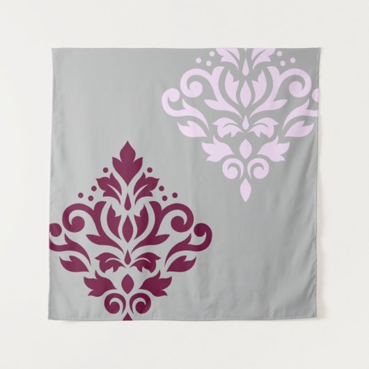 Scroll Damask Art I Plum Pink Gray Wandkleed (Voorkant)
