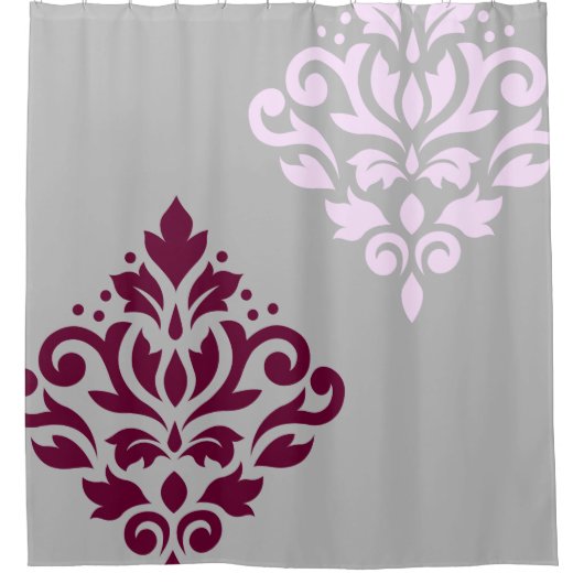 Scroll Damask Art I Plum Pink Grey Douchegordijn (Voorkant)