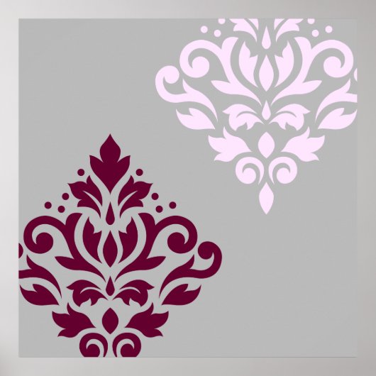 Scroll Damask Art I Plum Pink Grey Poster (Voorkant)