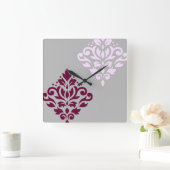 Scroll Damask Art I Plum Pink Grey Vierkante Klok (Huis)