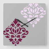 Scroll Damask Art I Plum Pink Grey Vierkante Klok (Voorkant)