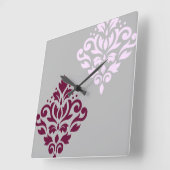 Scroll Damask Art I Plum Pink Grey Vierkante Klok (Hoek)