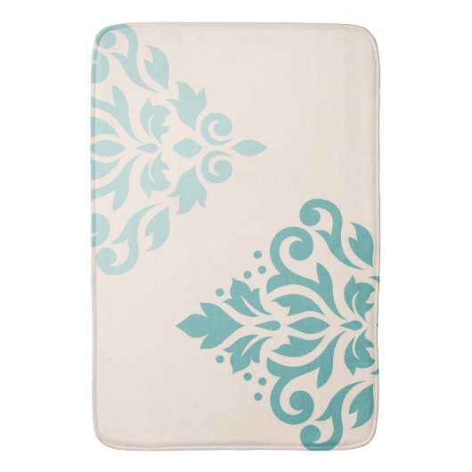 Scroll Damask Art I Teals op Cream Badmat (Voorkant Verticaal)