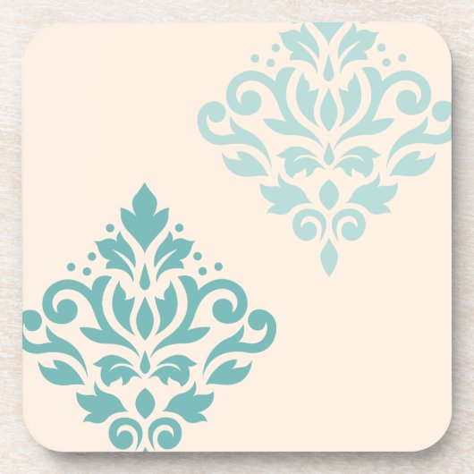 Scroll Damask Art I Teals op Cream Bier Onderzetter (Voorkant)
