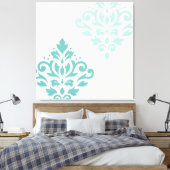 Scroll Damask Art I Teals op Cream Canvas Afdruk (Insitu (Slaapkamer))