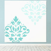 Scroll Damask Art I Teals op Cream Canvas Afdruk (Insitu (Houten vloer))