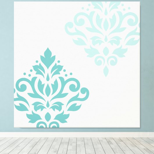 Scroll Damask Art I Teals op Cream Canvas Afdruk (Insitu (Houten vloer))