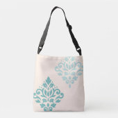 Scroll Damask Art I Teals op Cream Crossbody Tas (Achterkant)
