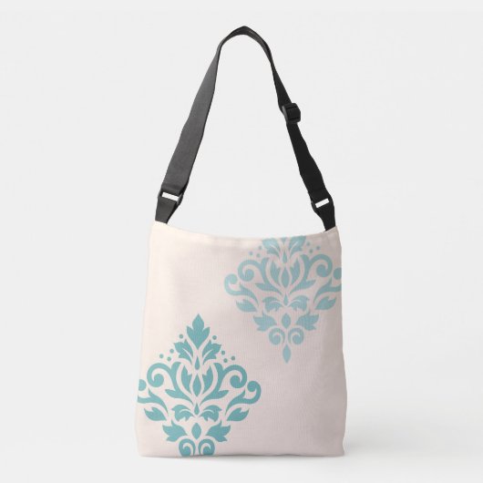 Scroll Damask Art I Teals op Cream Crossbody Tas (Voorkant)
