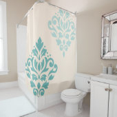 Scroll Damask Art I Teals op Cream Douchegordijn (In situ)