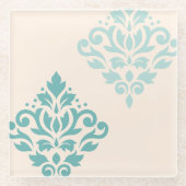 Scroll Damask Art I Teals op Cream Glazen Onderzetter (Voorkant)