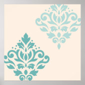 Scroll Damask Art I Teals op Cream Poster (Voorkant)