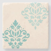 Scroll Damask Art I Teals op Cream Stenen Onderzetter (Voorkant)