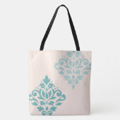 Scroll Damask Art I Teals op Cream Tote Bag (Voorkant)