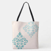 Scroll Damask Art I Teals op Cream Tote Bag (Achterkant)