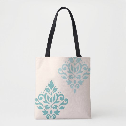 Scroll Damask Art I Teals op Cream Tote Bag (Voorkant)