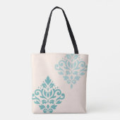 Scroll Damask Art I Teals op Cream Tote Bag (Achterkant)