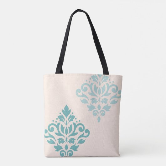 Scroll Damask Art I Teals op Cream Tote Bag (Achterkant)