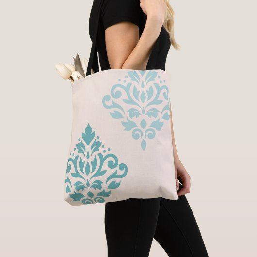 Scroll Damask Art I Teals op Cream Tote Bag (Dichtbij)