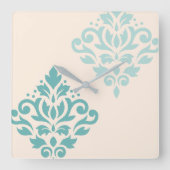 Scroll Damask Art I Teals op Cream Vierkante Klok (Voorkant)