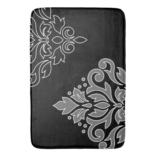 Scroll Damask Art I White Line Grijs Zwart Badmat (Voorkant Verticaal)