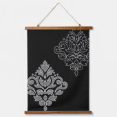 Scroll Damask Art I White Line Grijs Zwart Hangend Wandkleed (Voorkant)