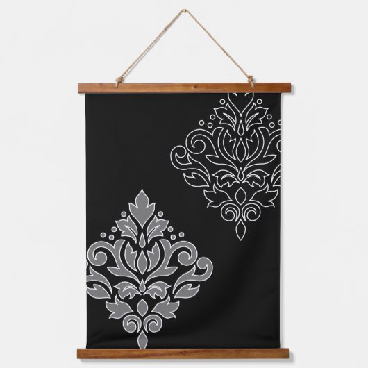 Scroll Damask Art I White Line Grijs Zwart Hangend Wandkleed (Voorkant)
