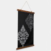 Scroll Damask Art I White Line Grijs Zwart Hangend Wandkleed (Gebogen)