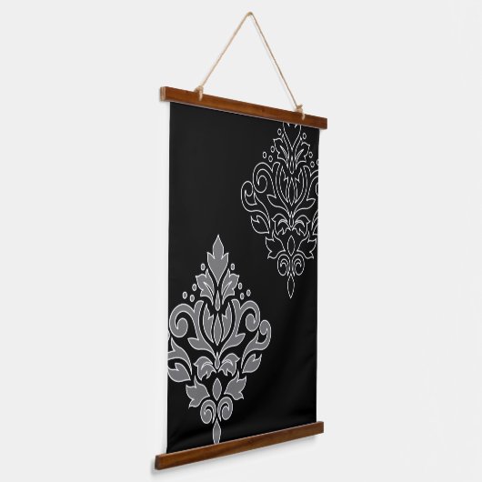 Scroll Damask Art I White Line Grijs Zwart Hangend Wandkleed (Gebogen)