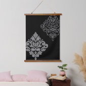 Scroll Damask Art I White Line Grijs Zwart Hangend Wandkleed (Slaapkamer)