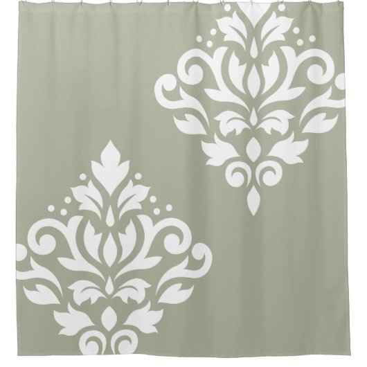 Scroll Damask Art I White on Green Douchegordijn (Voorkant)