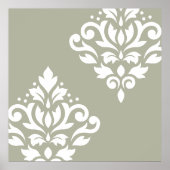 Scroll Damask Art I White on Green Poster (Voorkant)