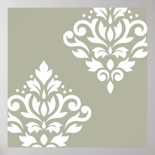 Scroll Damask Art I White on Green Poster (Voorkant)