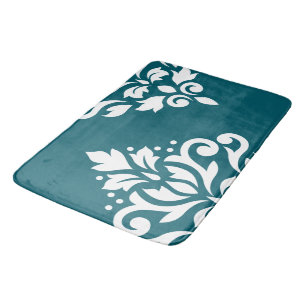 Scroll Damask Art I White op Blauwgroen Badmat