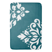 Scroll Damask Art I White op Blauwgroen Badmat (Voorkant Verticaal)