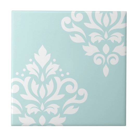 Scroll Damask Art I White op Duck Egg Blue Tegeltje (Voorkant)