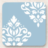 Scroll Damask Art I White op Lichtblauw Onderzetter (Voorkant)