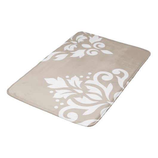 Scroll Damask Art I White op Light Taupe Badmat (Gekanteld)