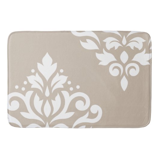 Scroll Damask Art I White op Light Taupe Badmat (Voorkant)