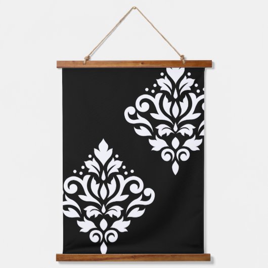 Scroll Damask Art I Wit op Zwart Hangend Wandkleed (Voorkant)