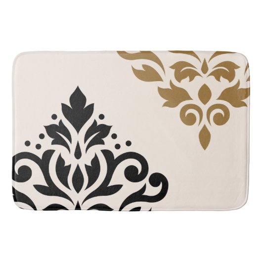 Scroll Damask Art I Zwart & Goud op Cream Badmat (Voorkant)