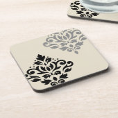 Scroll Damask Art I Zwart Grijs Crème Bier Onderzetter (Linkerzijde)