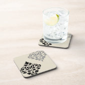 Scroll Damask Art I Zwart Grijs Crème Bier Onderzetter (Rechterzijde)