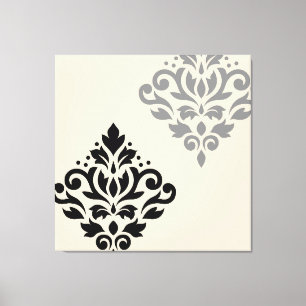 Scroll Damask Art I Zwart Grijs Crème Canvas Afdruk
