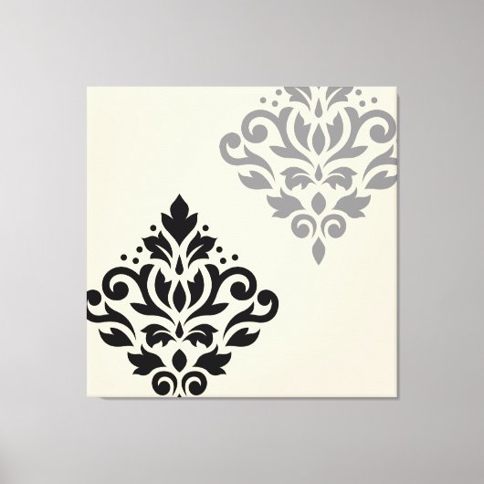 Scroll Damask Art I Zwart Grijs Crème Canvas Afdruk (Voorkant)