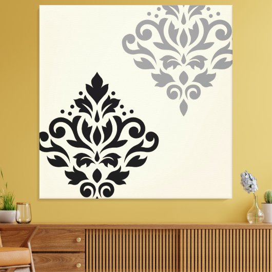 Scroll Damask Art I Zwart Grijs Crème Canvas Afdruk (Insitu (Woonkamer))