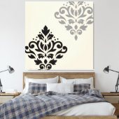 Scroll Damask Art I Zwart Grijs Crème Canvas Afdruk (Insitu (Slaapkamer))