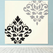 Scroll Damask Art I Zwart Grijs Crème Canvas Afdruk (Insitu (Houten vloer))